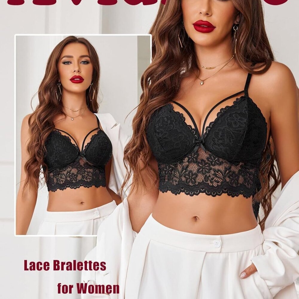 Lace Bralette for Women Lingerie Spaghetti Adjustable Strap Tank Camisole Crop T - Picture 3 of 6